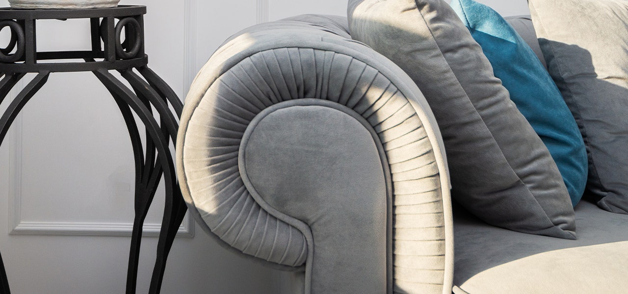 Couch and throw pillows that may contain formaldehyde or fiberglass