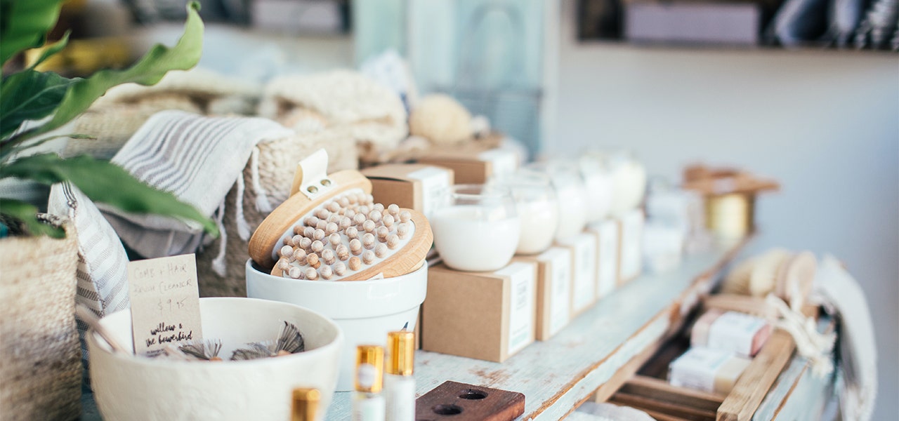 Natural, non-toxic cosmetic display in a store