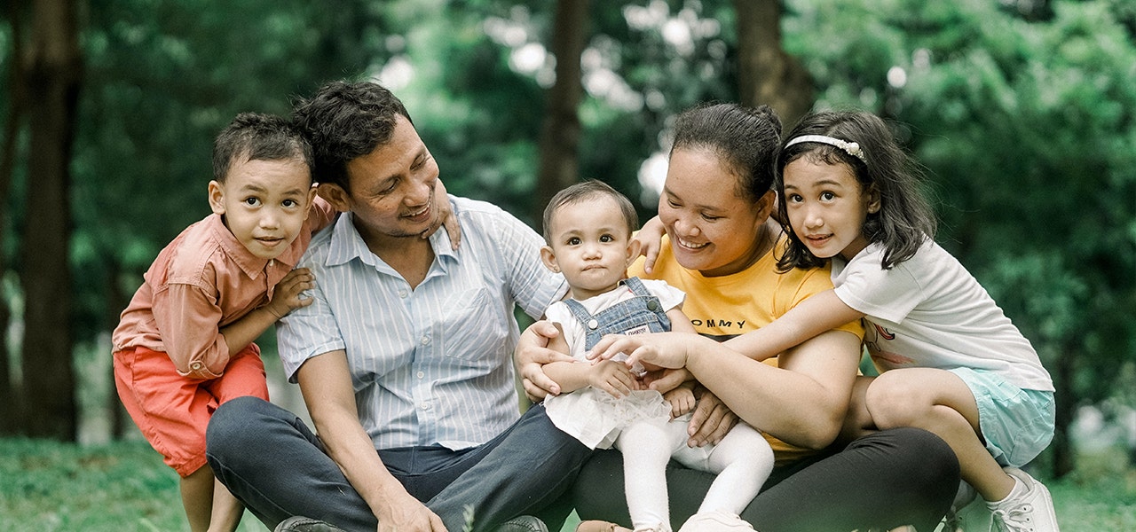 Sustainable family of five enjoying the outdoors together